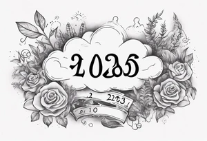 a forearm tattoo with a cloud with little plants and underneath it the date 12.08.05 tattoo idea