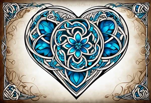 celtic knot blue breen witb one heart on one clover tattoo idea