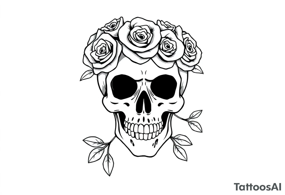 skull with crown of roses tattoo idea