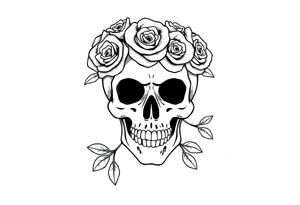 skull with crown of roses tattoo idea