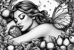 Fairy asleep on half a lemon tattoo idea