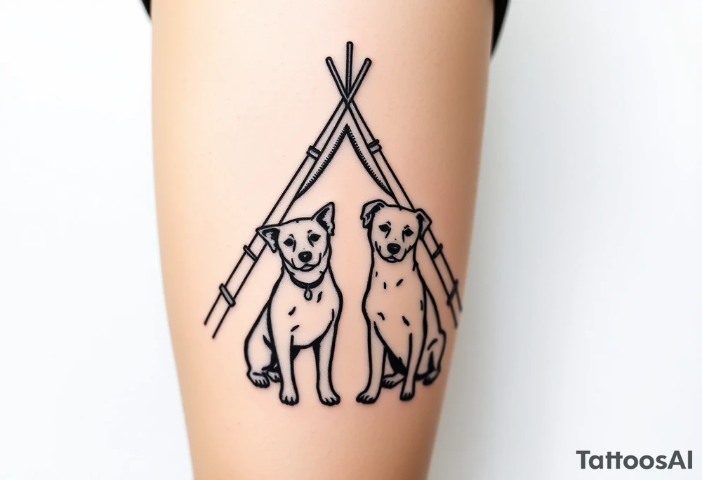 two dogs in front of a teepee tattoo idea