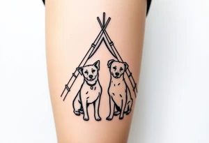 two dogs in front of a teepee tattoo idea