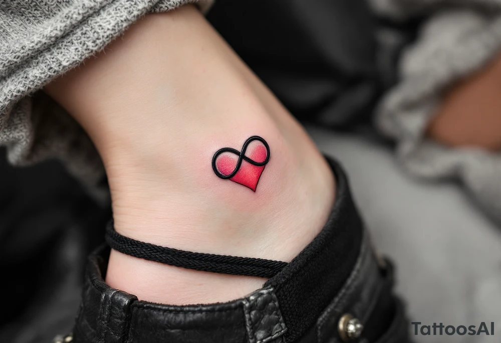 A gradient-style tattoo transitioning from a black infinity loop to a vivid ruby-red heart. tattoo idea