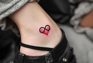 A gradient-style tattoo transitioning from a black infinity loop to a vivid ruby-red heart. tattoo idea