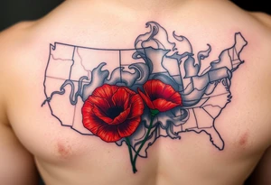 2 poppy’s growing out of the smoke with 11B in the background and layer this over a map of the USA tattoo idea