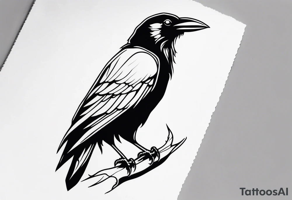 Crow perched on thigh tattoo idea