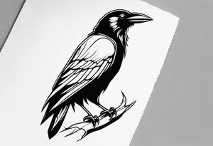 Crow perched on thigh tattoo idea