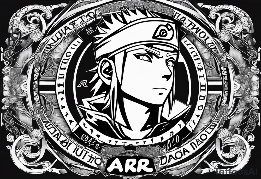 A naruto headband with the letters AR in the middle tattoo idea