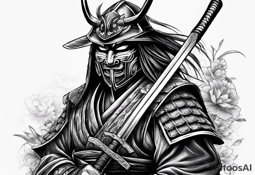 Masked Samurai holding a sword tattoo idea