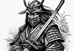 Masked Samurai holding a sword tattoo idea