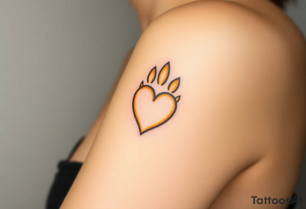 A lion paw with golden highlights and the heart tattoo idea