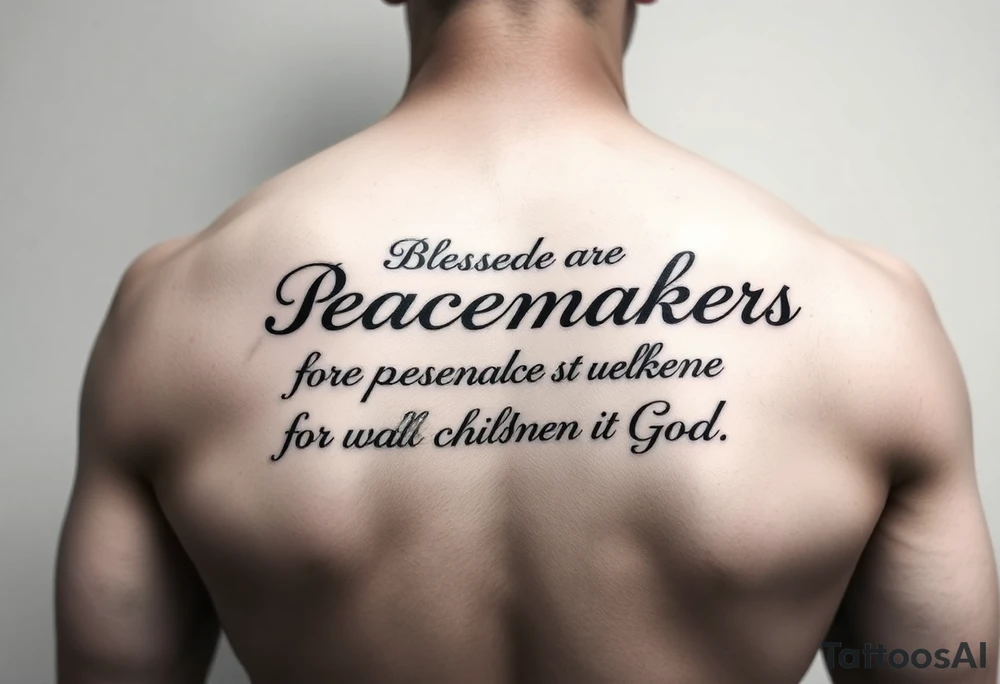 I already have a tatoo on my left pectoral that says Matthew 5:9 6" long and 1" high and want to add "Blessed are the peacemakers for they shall be called the children of God" with some sort of art. tattoo idea