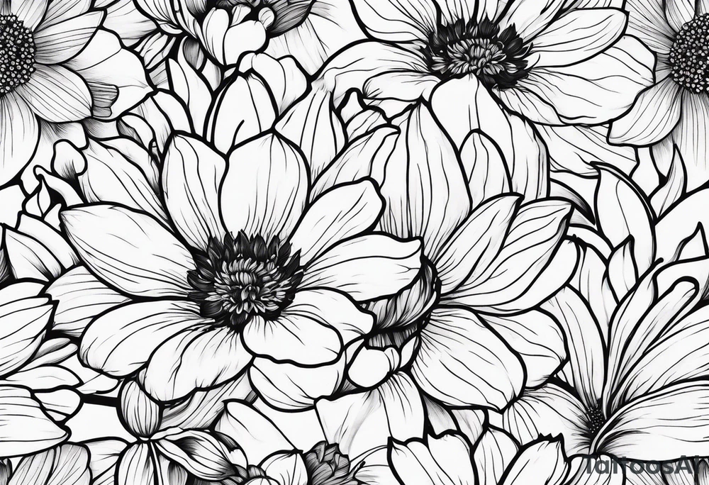 Simple Floral design cherry blossom, peony, sunflower, tulip, lily tattoo idea