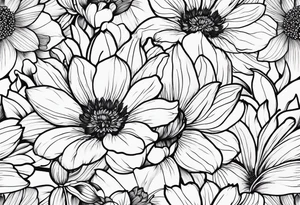 Simple Floral design cherry blossom, peony, sunflower, tulip, lily tattoo idea