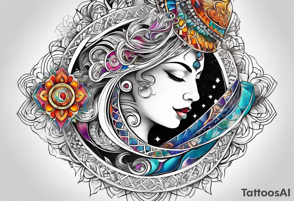 Side of the neck geometric earthly spiral chakra, spiritual for the side of the neck om tattoo idea