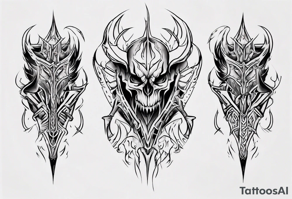Demonic leg armor symmetrical tattoo idea