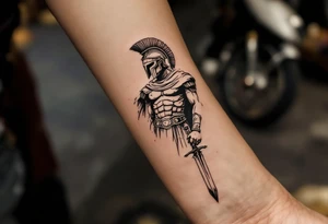 gladiator roman soldier standing colosseum interior combat sword helmet cape sand wind legion trace tattoo idea