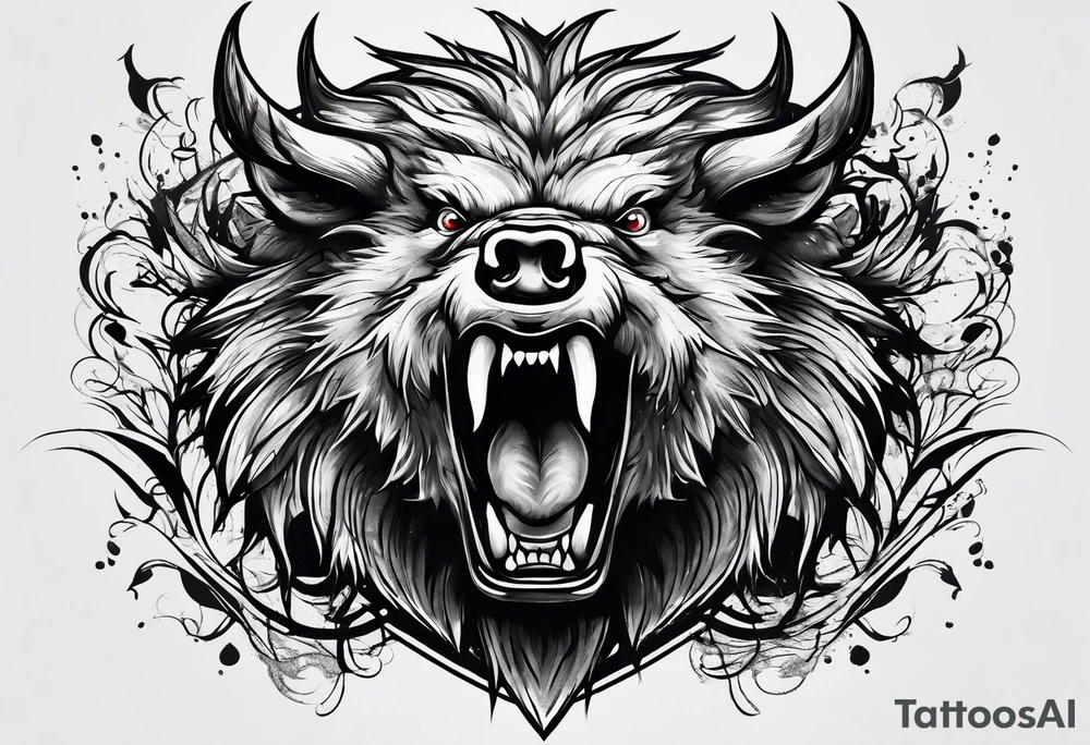 front angry boar tattoo idea