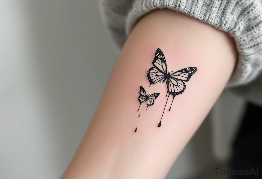 Two butterflyes with blood driping tattoo idea