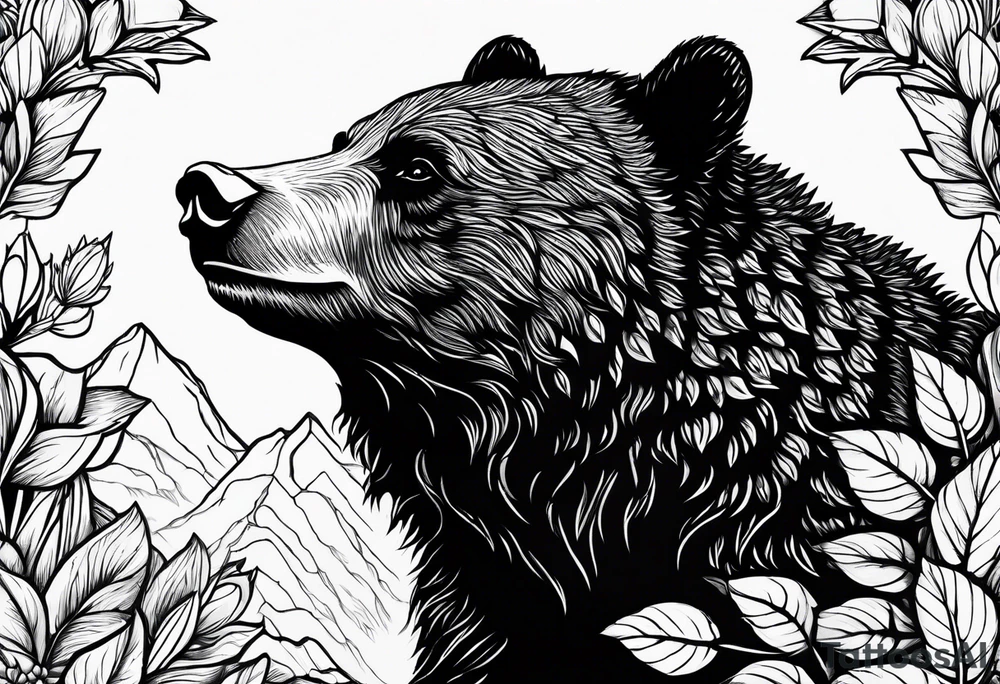 black bear, growls, adorable hedgehog, bear protects hedgehog tattoo idea