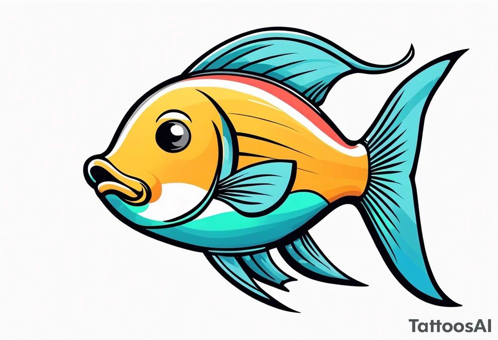 Mean looking minimalist cartoon fish tattoo idea