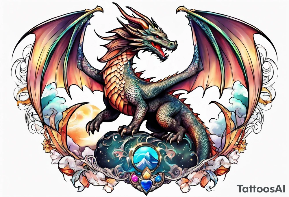 Dragon cute, celestial, cross tattoo idea