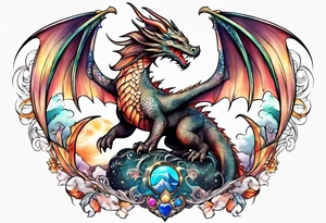 Dragon cute, celestial, cross tattoo idea