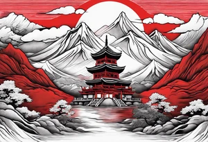 red mountains which there are two fantasies castles. tattoo idea