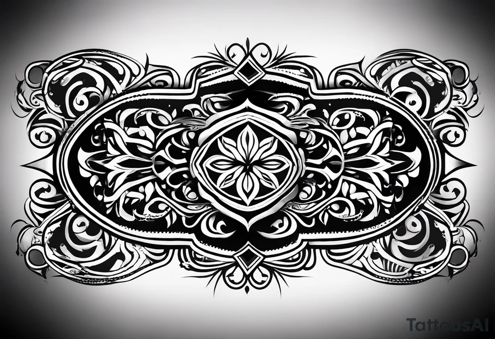 tramp stamp that says “hot wife” with neotribal line designs on each side tattoo idea