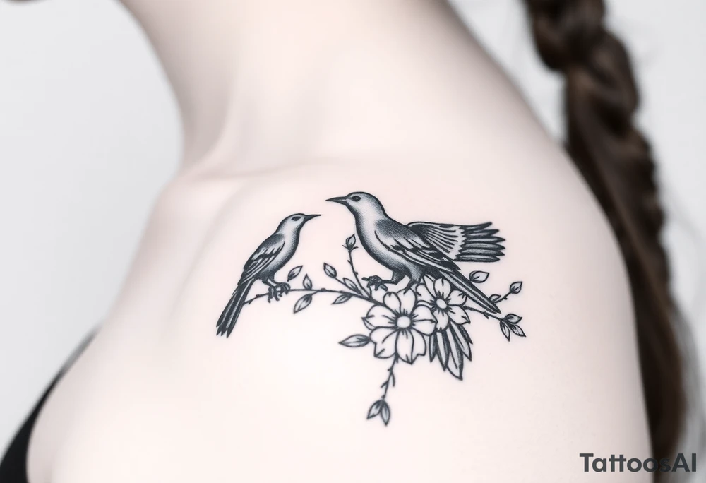 crows with flowers down my spine tattoo idea