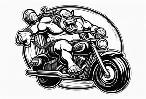 Ogre riding a Harley with ape hanger handlebars tattoo idea