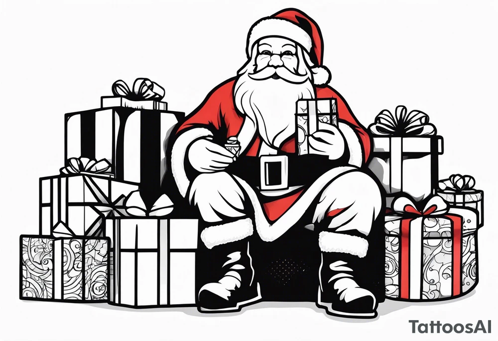 Santa with presents tattoo idea