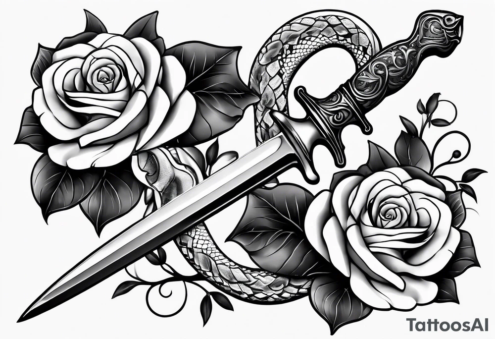 A long dagger with a snake wrapped around it. Add two flowers tattoo idea