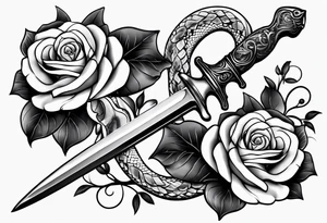 A long dagger with a snake wrapped around it. Add two flowers tattoo idea
