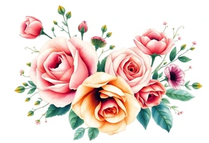 vintage bouquet of wild roses and meadow flowers with morning dew tattoo idea