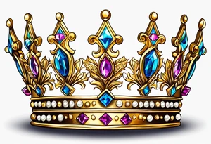 beautiful, intricate, royal queens crown, diamonds, gold, pearls tattoo idea