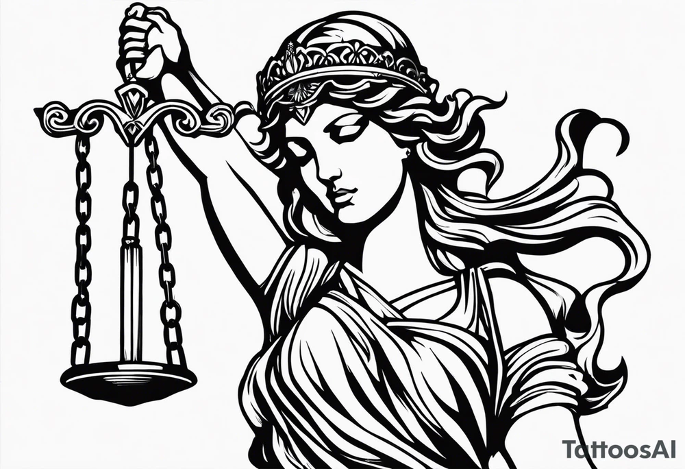 Back and gray lady justice tattoo idea