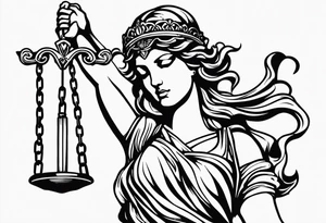 Back and gray lady justice tattoo idea