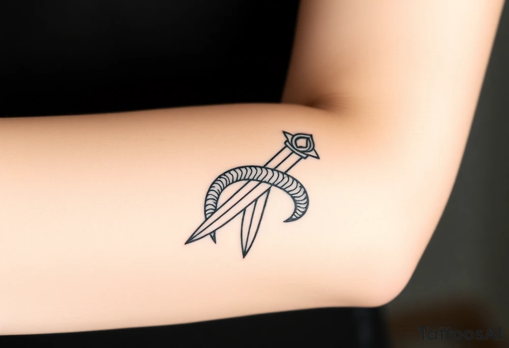 mystical snake coiled around an ancient dagger with jeweled hilt tattoo idea