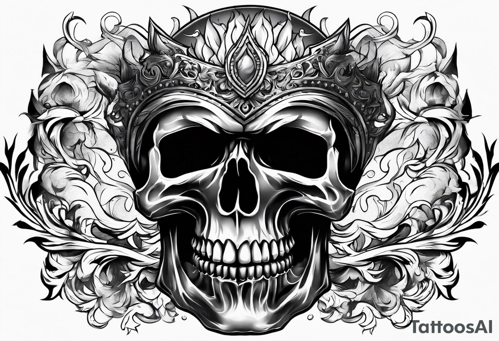 Shaded angry skull wirh fire elements tattoo idea