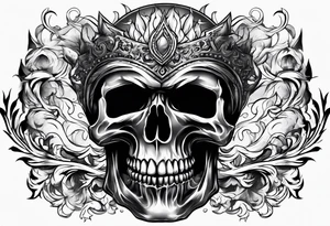Shaded angry skull wirh fire elements tattoo idea