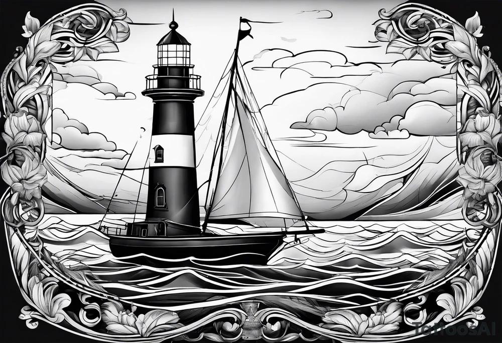 sailboat sail patched in such a way that it resembles a maritime lighthouse. tattoo idea