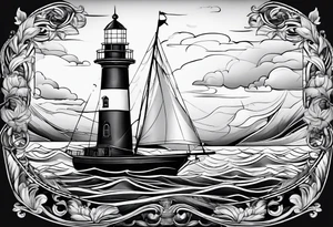 sailboat sail patched in such a way that it resembles a maritime lighthouse. tattoo idea