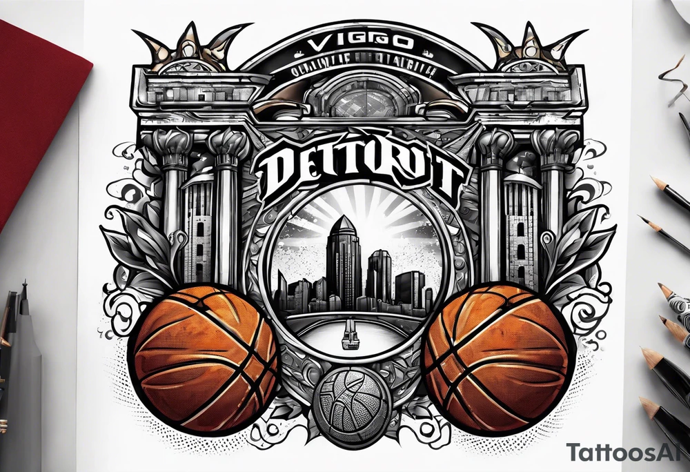 detroit city , basketball with 23 and virgo symbol tattoo idea