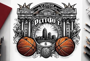 detroit city , basketball with 23 and virgo symbol tattoo idea