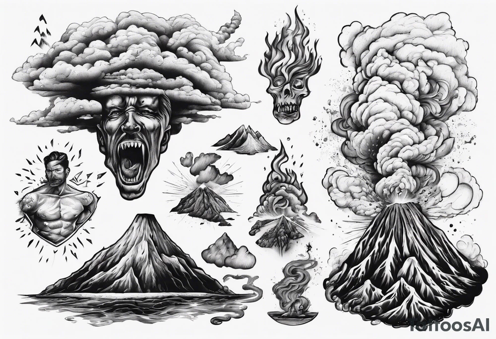 A man battling a volcano tattoo idea