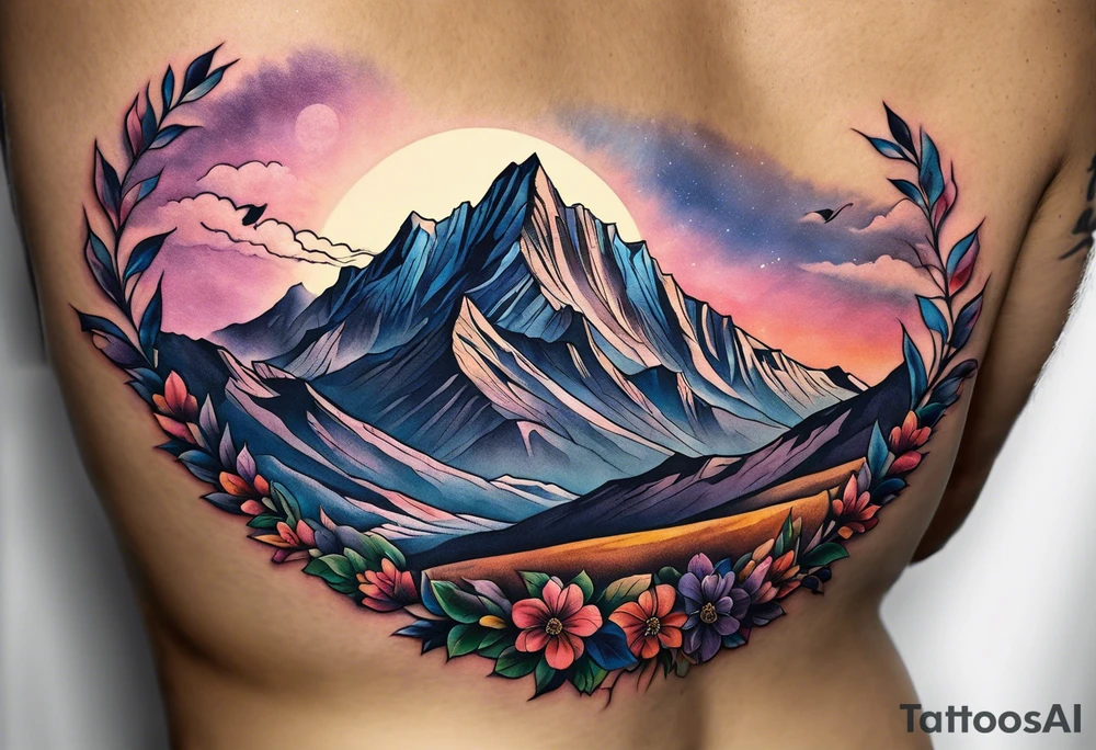 composizione con un esploratore che fa trekking e sullo sfondo una montagna (Gran Sasso, Italia). Into a shape tattoo idea