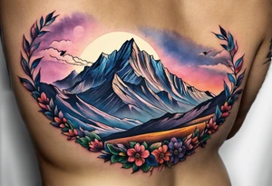 composizione con un esploratore che fa trekking e sullo sfondo una montagna (Gran Sasso, Italia). Into a shape tattoo idea
