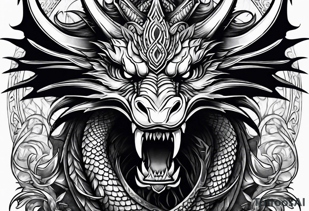 Valhalla sword ship dragon head tattoo idea